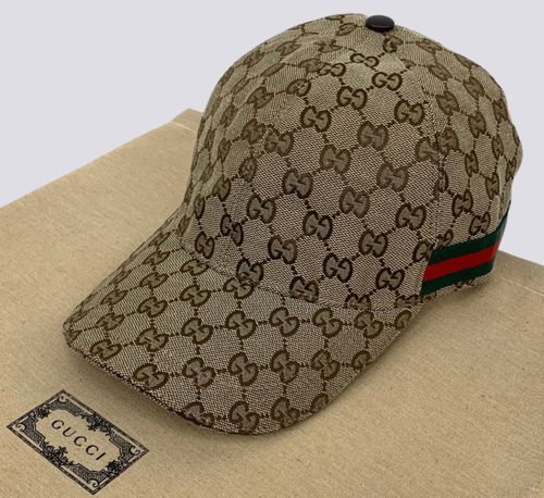 Gucci GG Monogram Logo Web Stripe Canvas Baseball Cap Hat Beige Size M — image 2