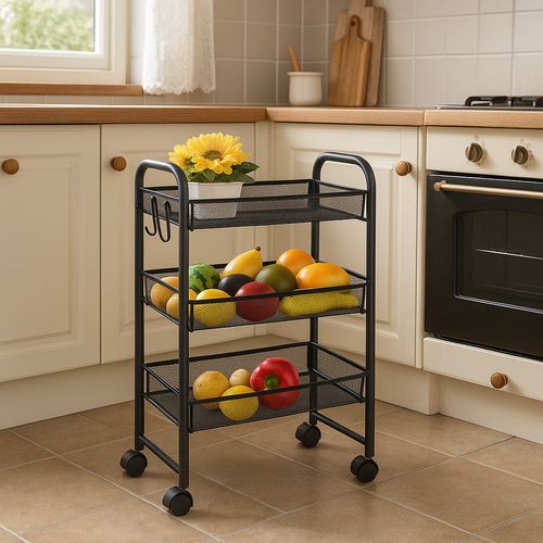 3 Tier Rolling Storage Trolley Cart Metal Kitchen Vegetable Basket Rack Wheels — image 9
