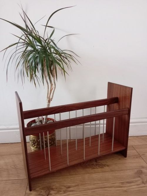 Vintage Mid Century Modern Danish Teak Magazine Record Rack 1960s 1970s Scandi