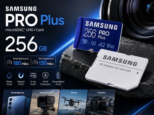 NEW Samsung 256GB PRO Plus Micro SD Card Class 10 U3 A2 4K UHD +SD Adapter