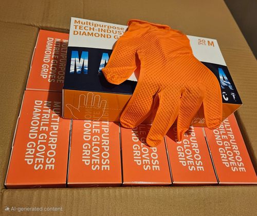 Disposable Orange Extra Strong Thick Diamond Grip Nitrile Gloves  Mechanic of 50 — image 4