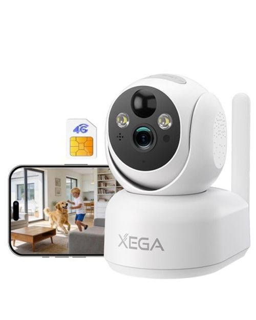 Xega 4G Security Camera Indoor Wireless with SIM Card,No WiFi Needed,2K White