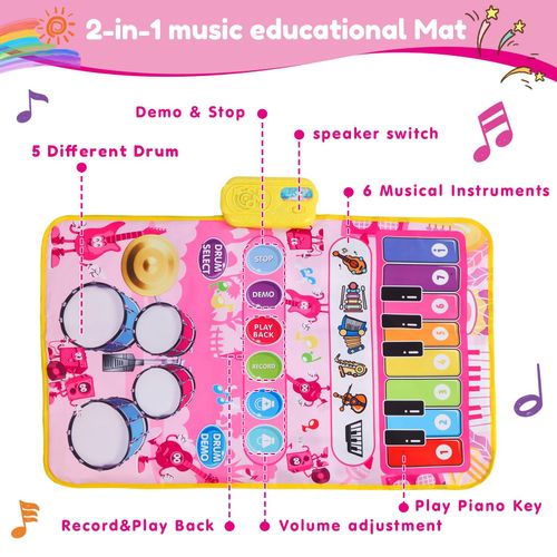 iFunLong Musical Toys Mat for 3 Year Old Girls, 2 in 1 Baby 80 x 58 cm, Pink  — image 4