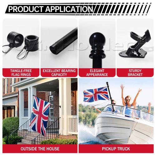 1-4PC 6FT Flag Pole Kit Wall Mounted Telescopic Top Ball Flagpole Outdoor Garden — image 11