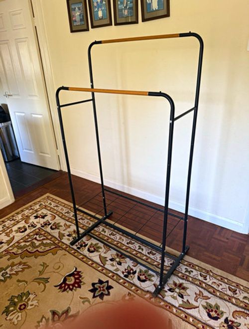 Freestanding Double Clothes Rail Metal & Wood Garment Rack Black/Brown