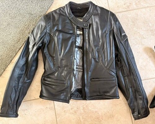 FRANK THOMAS LADY RIDER CLASSIC BLACK LEATHER BIKER JACKET: SIZE 14