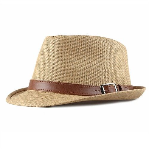 Men Unisex Straw Trilby Fedora Hat Cap Short Brim Panama Jazz Summer Retro