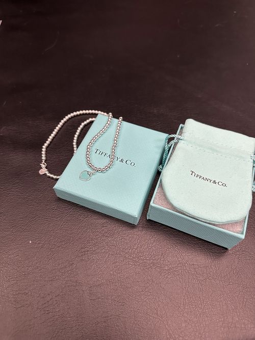Tiffany Blue Heart Tag Bead Necklace in Silver, 18 inches length — image 3