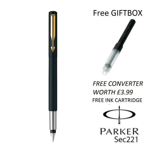 GENIUNE PARKER VECTOR FOUNTAIN PEN BLACK, BLUE, RED, SILVER, GOLD, FREE GIFT BOX