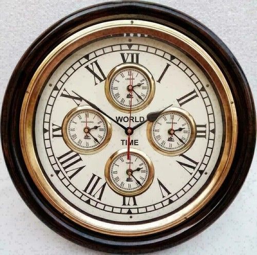 Antique Wooden 16 inch Finish Brass Wall Clock 1937 London home décor item