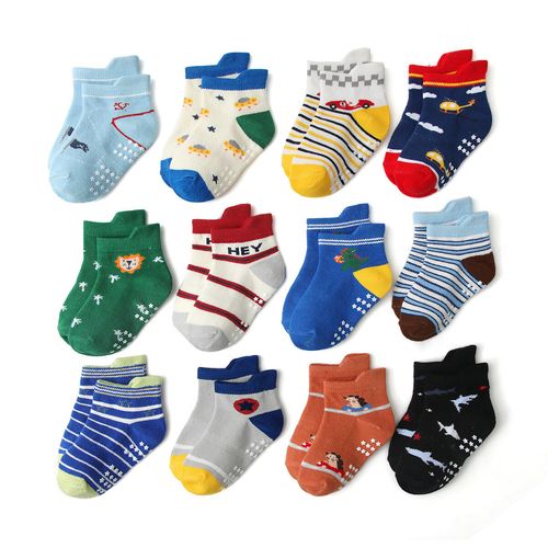 12 Pairs Boy Girl Ankle Socks Non Slip Baby Toddler Kid Cotton Gripper Cotton — image 1