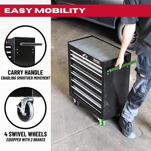 Excel Roller Tool Cabinet Storage Chest Box Garage Workshop 7 Drawers 25" Black — image 5