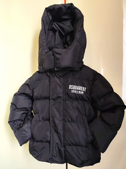DSQUARED2 Black Hooded Down Puffer Jacket Zip Logo 12-18 Months