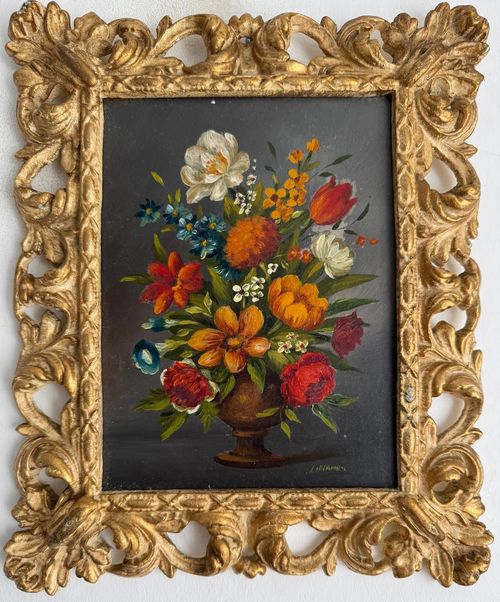Vintage oil painting Still life Flemish Flowers signed framed 24/30cm — image 9