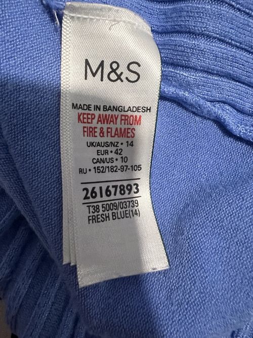 M&S Collection Women’s Blue Knit Jumper Crew Neck Ribbed Puff Short Sleeve 14 — image 4