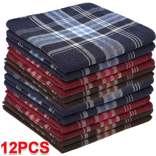 12PCS Mens Handkerchiefs Gents Square Hankies Soft Cotton Handkerchiefs Gift UK