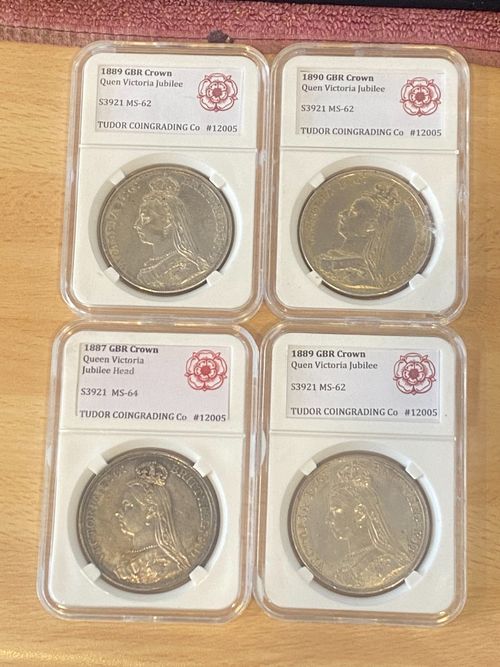 Queen Victoria Jubilee Head Crowns x 4, 1889 x 2, 1890 x 1, 1887 x 1 — image 1