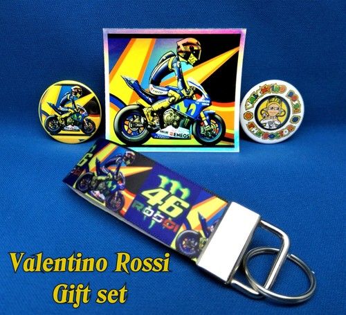 Valentino Rossi The Doctor gift set 2 badges,1 sticker & keyring MotoGP FREE P&P