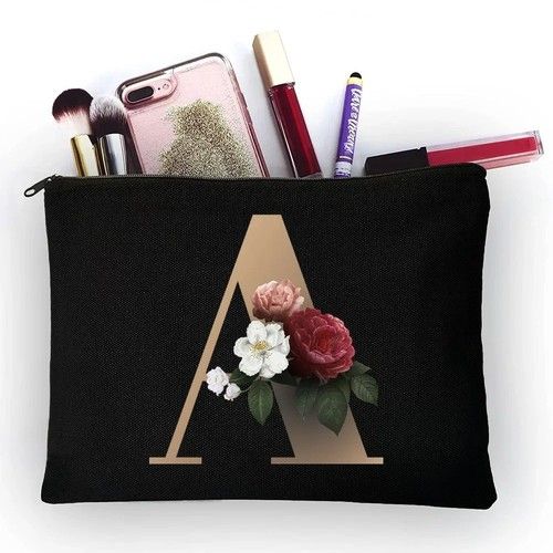 Women's Makeup Bag Golden Letter Pattern Cosmetic Travel Organizer Pouch