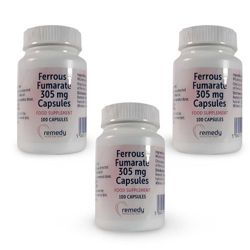 Ferrous Fumarate 305mg Iron -100 Capsules x 3 (Brand May Vary)