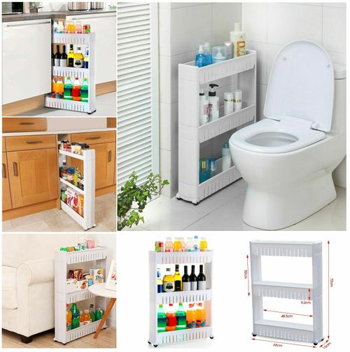 3 Tier Slide Out Multi Storage Cabinet Tower Folding Rolling Castor Trolley Rack — image 2