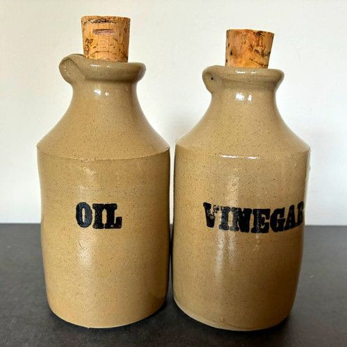 Parson's of Chesterfield Ceramic Oil & Vinegar Set 2pc Cork Lids Beige/Black