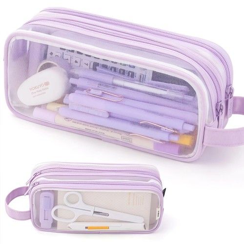 Large Capacity Clear Mesh Pencil Case Stationery Storage Pen Bag Boys Girls