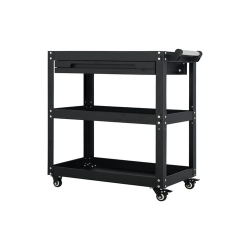 3-Tier Workshop Tool Trolley Cart with Drawer, Steel Garage Storage Cart, Black — image 4