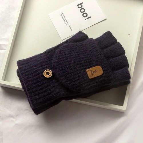UK Thermal Fingerless Gloves Mens Womens Knitted Warm Winter Half Finger Mittens