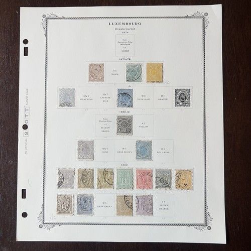 1875-1882 LUXEMBOURG STAMPS MINT USED LOT ON ALBUM PAGE PERFIN WITH EXTRAS