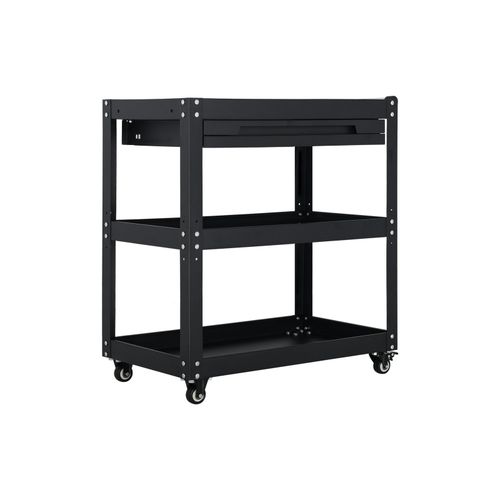 3-Tier Workshop Tool Trolley Cart with Drawer, Steel Garage Storage Cart, Black — image 20