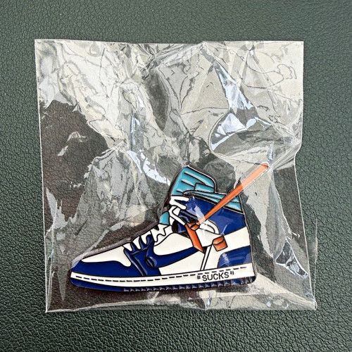 Trainer Shoe Nike Enamel Pin Badge Blue & White Orange Detail “SUCKS” Novelty