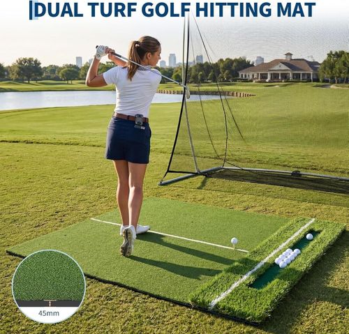 5x4ft Golf Hitting Mat with Ball Tray Dual Turf Swing Driving Range Mat Cage — image 4