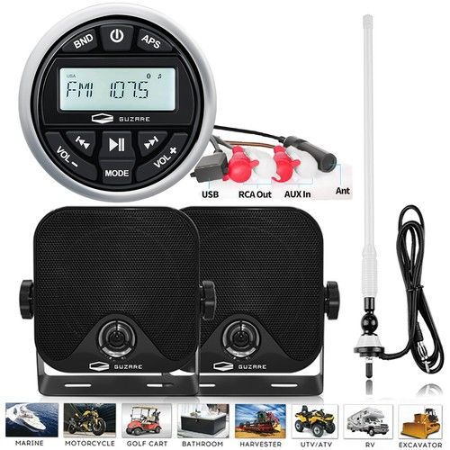Marine Stereo Bluetooth Waterproof Boat Radio Receiver + 120W Speakers + Aerial