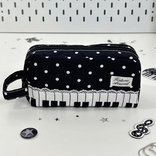 Piano Key Polka Dot Pencil Case Large Student Stationery Bag with Hand Strap — image 9