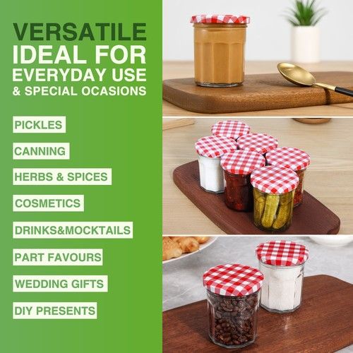 Multi-Size 190-500ml Glass Jam Jars with Lids for Preserving & Food Storage