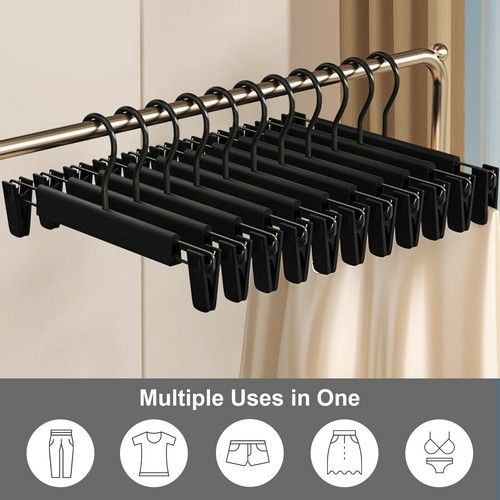 Trouser Hanger 10Pack Skirt Hangers with Clips Adjustable Clips Hooks Organizer
