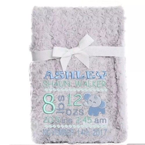 Personalised Baby Blanket Embroidered Soft Bubble Boy Girl Gift Stars Newborn