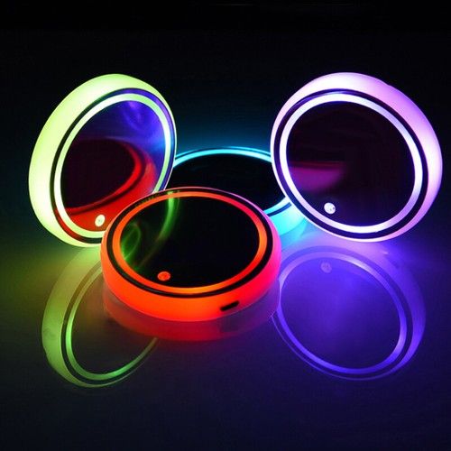 2Pcs Colorful Led Car Cup Holder Bottom Pad Mat Coaster Auto Atmosphere Lights~