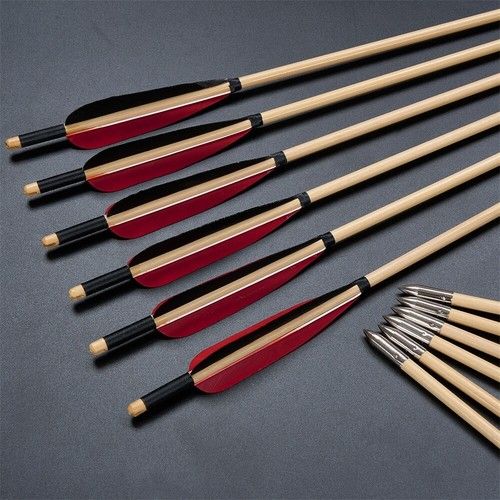 6PCS Archery Hunting 31" Traditional Wooden Arrows Handmade Arrows for Longbow
