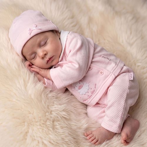 Premature Baby Girl 3 Piece Outfit Lamb Jacket Trousers Hat PINK — image 3