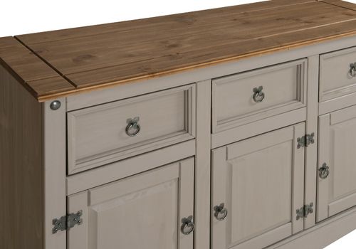 Corona Sideboard Grey 3 Door 3 Drawer Cabinet Dresser Solid Wood Mexican Pine — image 4