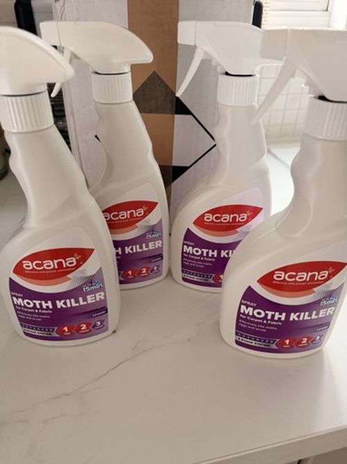 4 x 500ml Acana Moth Killer Spray for Carpet & Fabric Lavender Treat Eggs Larvae