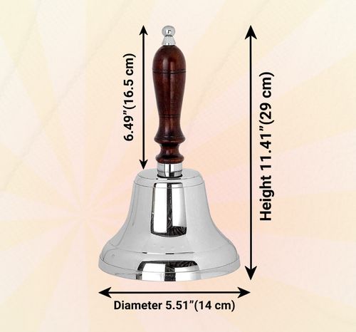 Large Hand Bell Wooden Handle Brass Chrome for School Dinner Reception Bell 28cm — image 2