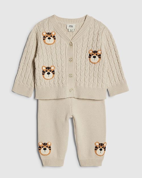 River Island Baby Boys Cardigan & Joggers Set Beige Tiger 2 Piece Long Sleeve — image 5
