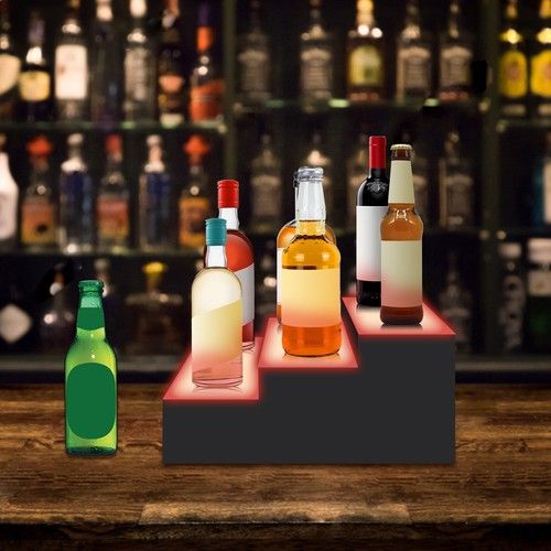 LED Bar Bottle Display Shelves - Liquor Bottle Display Bar Steps - NEW - 3 Tier