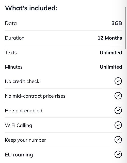 1-year unlimited UK calls and texts + 3GB data every 30 days EURoaming Included — image 2