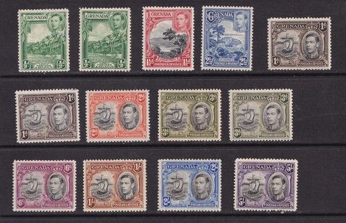 Grenada Stamps 1938-1950 perf 12.5  Set of 12 - see descr Mint Hinged CV £118.8