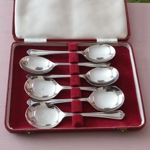 Cased Set of 6 Silver Plated Spoons with Red Fitted Zip Case