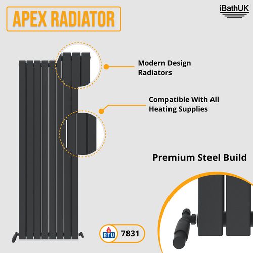 Radiator Vertical Designer Flat Double Angled Valve Anthracite Panel 1800x608mm — image 4